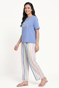 Zivame Bold Stripes Knit Cotton Loungewear Set - Riviera — thumbnail 4