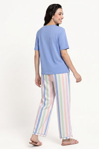 Zivame Bold Stripes Knit Cotton Loungewear Set - Riviera — thumbnail 5