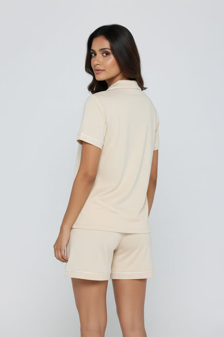 Zivame Tencel Knit Cotton Short Set - Parchment — image 3