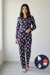 Zivame Farm Lore Knit Cotton Pyjama Set - Black Iris — thumbnail 1
