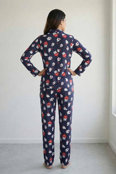 Zivame Farm Lore Knit Cotton Pyjama Set - Black Iris — image 3