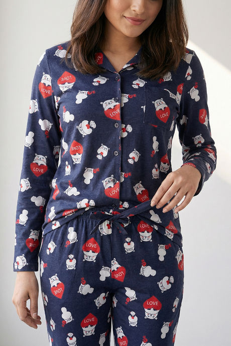 Zivame Farm Lore Knit Cotton Pyjama Set - Black Iris — image 5