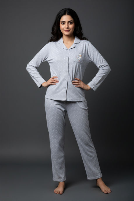 Zivame Farm Lore Knit Cotton Pyjama Set - Grey Melange — image 4