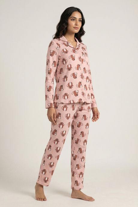 Zivame Farm Lore Knit Cotton Pyjama Set - Peachskin — image 2