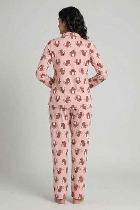 Zivame Farm Lore Knit Cotton Pyjama Set - Peachskin — image 3