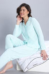 Zivame Knit Cotton Pyjama Set - Opal Blue — thumbnail 1