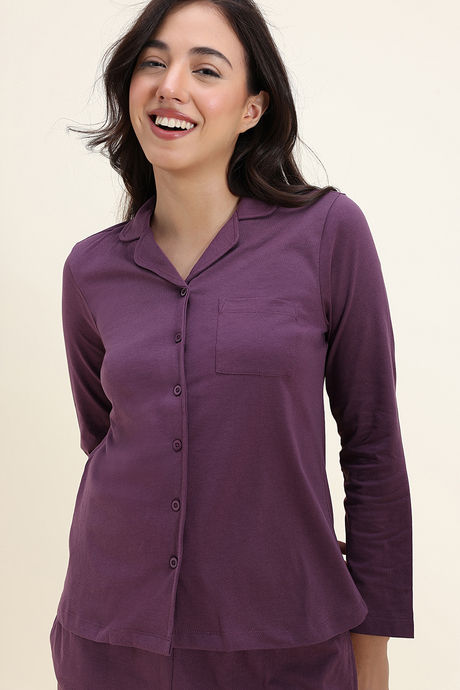 Zivame Knit Cotton Pyjama Set - Pickled Beet — image 5