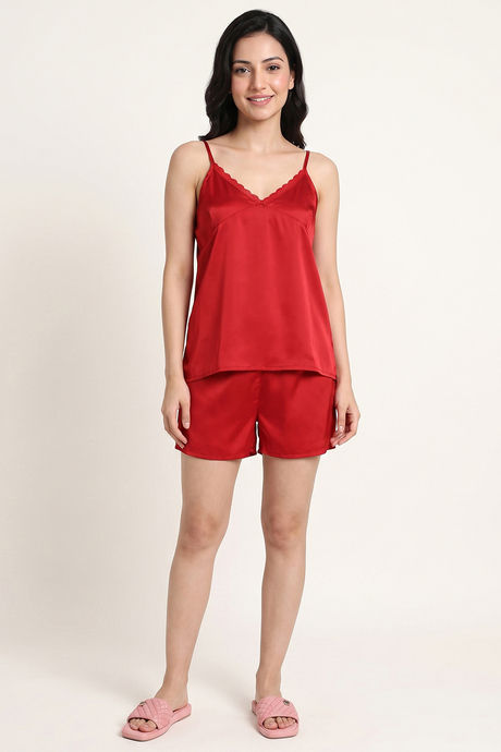 Zivame Satin Short Set - Salsa — image 2