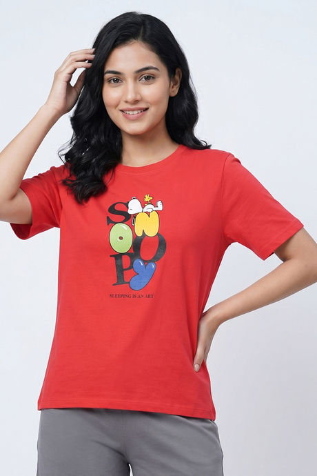 Zivame Peanuts Knit Cotton Loungewear Top - Cayenne — image 2