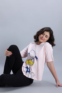 Zivame Donald Duck Knit Cotton Loungewear Top - Dark Pinkdogwood — thumbnail 6