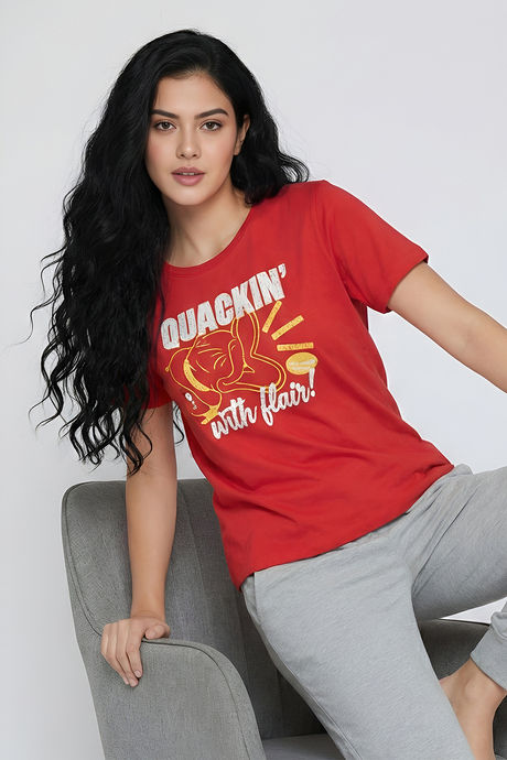 Zivame Donald Duck Knit Cotton Loungewear Top - Mars Red — image 2