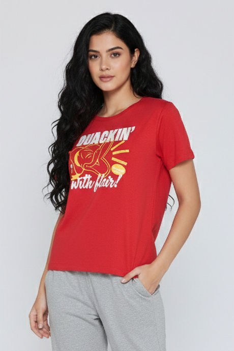 Zivame Donald Duck Knit Cotton Loungewear Top - Mars Red — image 3