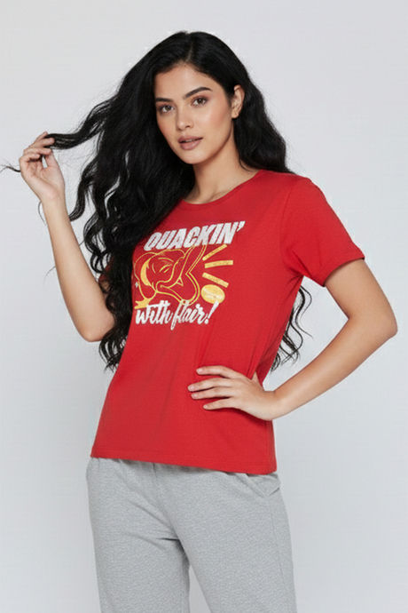 Zivame Donald Duck Knit Cotton Loungewear Top - Mars Red — image 5