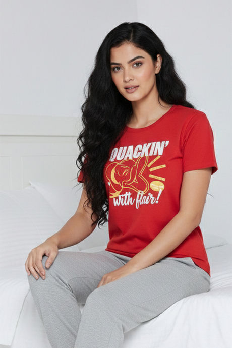 Zivame Donald Duck Knit Cotton Loungewear Top - Mars Red — image 6