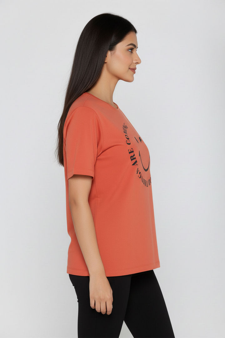 Zivame Smiley World Knit Cotton Lifewear Top - Orange Rust — image 3