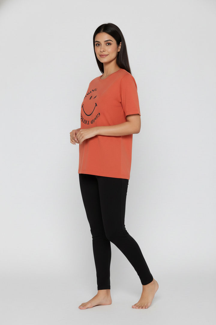 Zivame Smiley World Knit Cotton Lifewear Top - Orange Rust — image 5