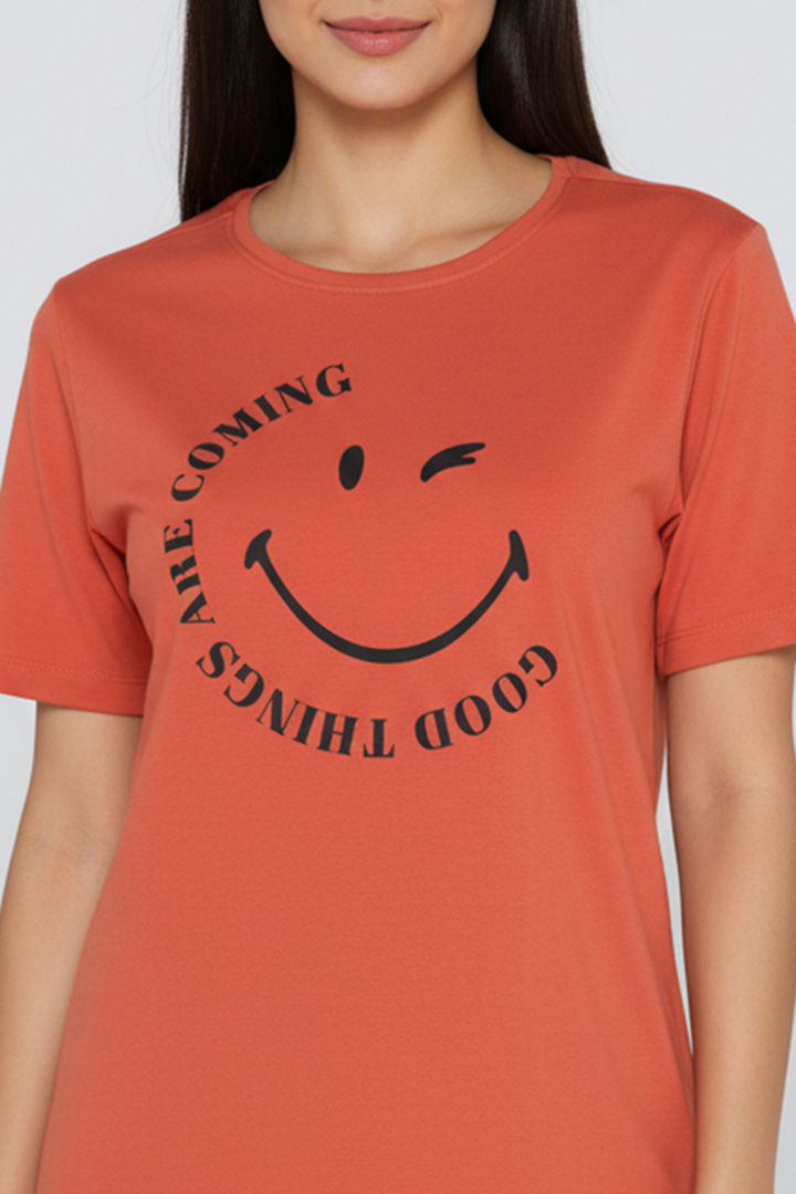 Zivame Smiley World Knit Cotton Lifewear Top - Orange Rust — image 6