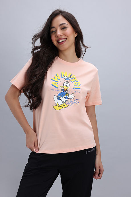 Zivame Donald Duck Knit Cotton Loungewear Top - Peach Parafit — image 2