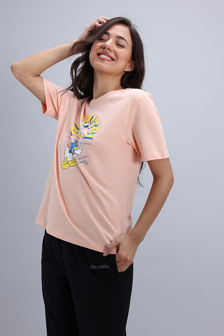 Zivame Donald Duck Knit Cotton Loungewear Top - Peach Parafit — image 3