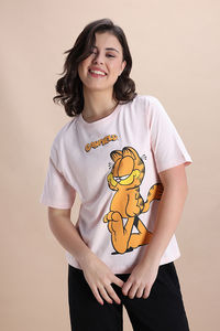 Zivame Garfield Knit Cotton Loungewear Top - Pink Dogwood — thumbnail 3