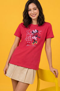 Zivame Minnie Mouse Knit Cotton Loungewear Top - Raspberry — thumbnail 1