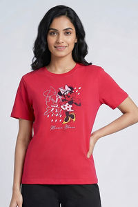Zivame Minnie Mouse Knit Cotton Loungewear Top - Raspberry — thumbnail 2