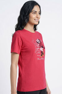 Zivame Minnie Mouse Knit Cotton Loungewear Top - Raspberry — thumbnail 4