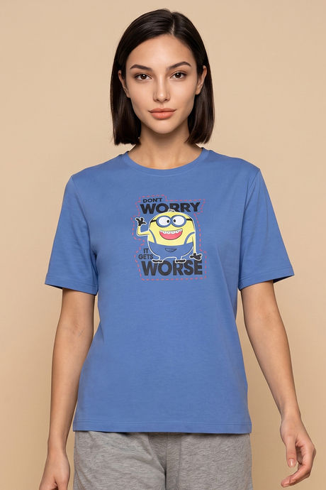 Zivame Minions Knit Cotton Loungewear Top - Riviera — image 2