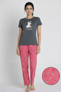 Zivame Knit Cotton Pyjama Set - Claret Red — thumbnail 6