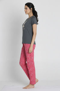Zivame Knit Cotton Pyjama Set - Claret Red — thumbnail 4