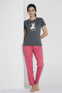 Zivame Knit Cotton Pyjama Set - Claret Red — thumbnail 1