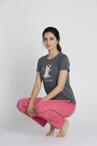 Zivame Knit Cotton Pyjama Set - Claret Red — thumbnail 2