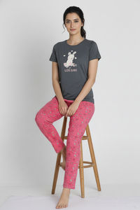 Zivame Knit Cotton Pyjama Set - Claret Red — thumbnail 3
