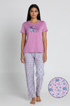 Zivame Knit Cotton Pyjama Set - Light Lilac — thumbnail 1