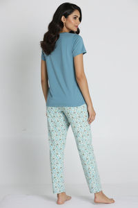 Zivame Knit Cotton Pyjama Set - Pale Aqua — thumbnail 4