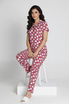 Zivame Knit Cotton Pyjama Set - Fired Brick — thumbnail 4