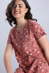 Zivame Knit Cotton Mid Length Nightdress - Coral Almond — thumbnail 5