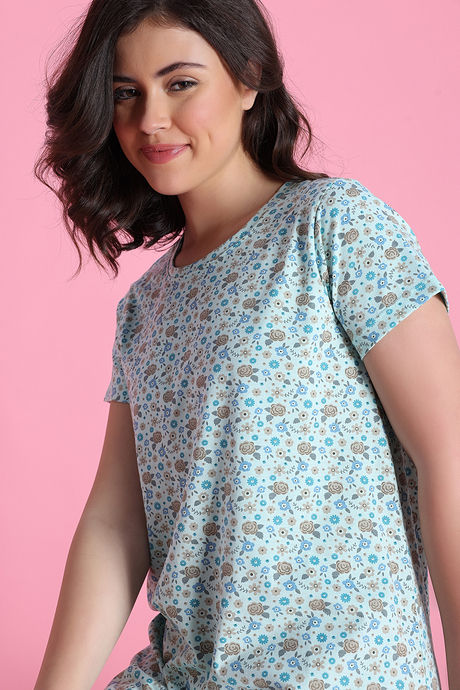 Zivame Knit Cotton Mid Length Nightdress - Pale Aqua — image 5
