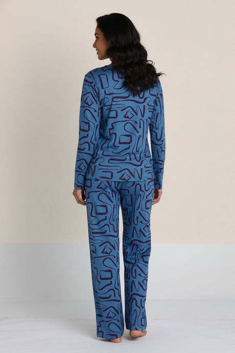 Zivame Knit Poly Pyjama Set - Nebulas Blue — image 2