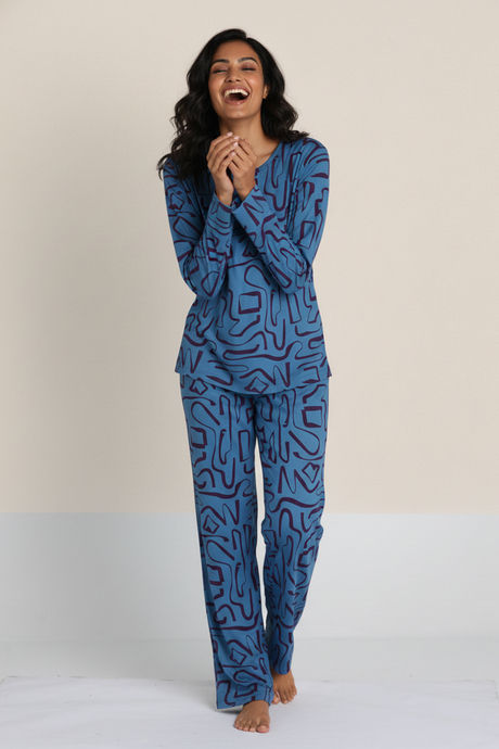 Zivame Knit Poly Pyjama Set - Nebulas Blue — image 3