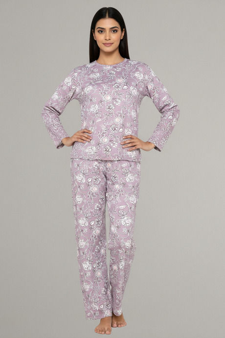 Zivame Knit Poly Pyjama Set - Raisin — image 2