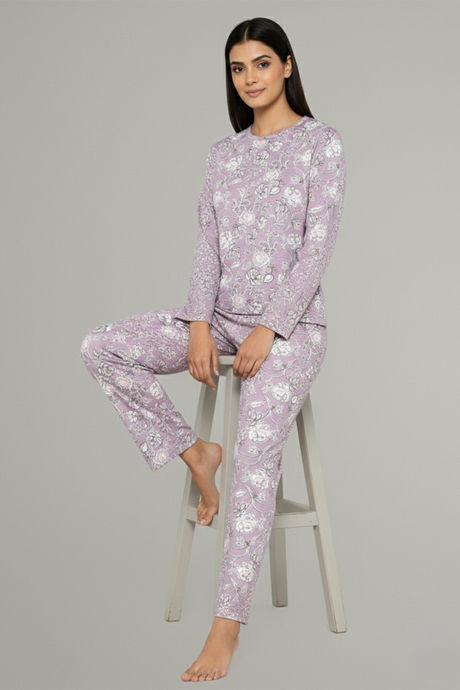 Zivame Knit Poly Pyjama Set - Raisin — image 5