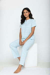 Zivame Woven Pyjama Set - Blue Glow — thumbnail 2