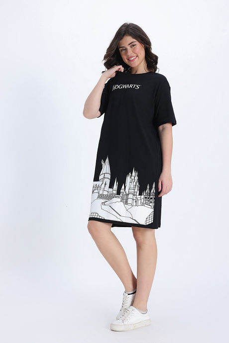 Zivame Harry Potter Knit Cotton Loungewear Dress - Black Beauty — image 3