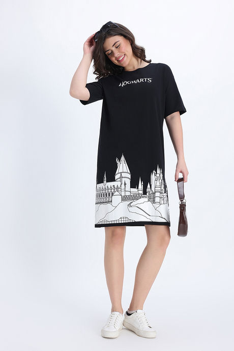 Zivame Harry Potter Knit Cotton Loungewear Dress - Black Beauty — image 5