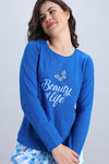 Zivame Knit Poly Pyjama Set - Cerulean — thumbnail 5