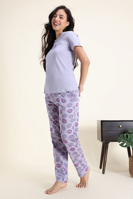 Zivame Knit Cotton Pyjama Set - Wisteria — image 3