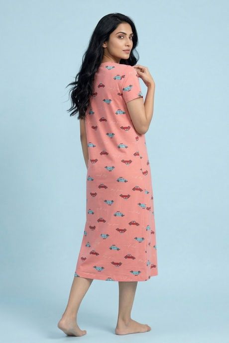 Zivame Farm Lore Knit Cotton Mid Length Nightdress - Peaches — image 2