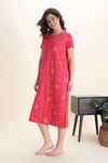 Zivame Farm Lore Knit Cotton Mid Length Nightdress - Poinsettia — thumbnail 1