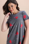 Zivame Farm Lore Knit Cotton Mid Length Nightdress - Steel Grey — thumbnail 5